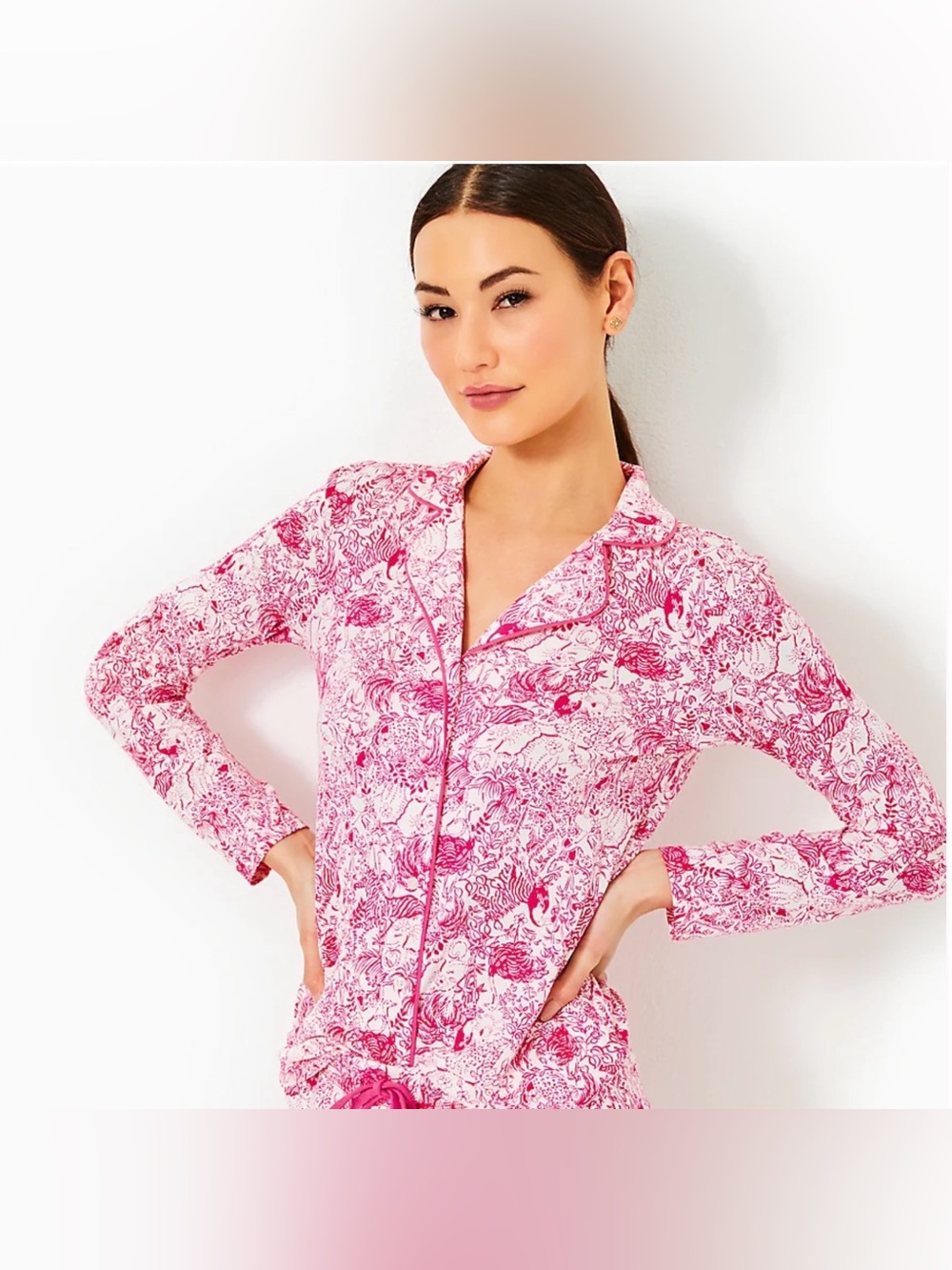 Lilly Pulitzer Pajama Top S Small Knit Button Up Long Sleeve Animal Magnetism